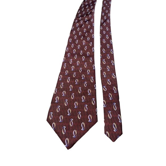 Stafford Mens Tie Burgundy Penguin Print Silk Classic Necktie - Picture 1 of 5